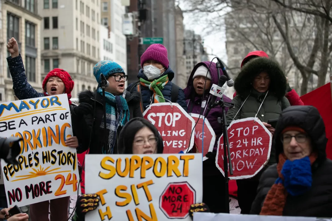 Home Care Workers Stage Sit-In at City Hall Demanding End to 24-Hour Shifts