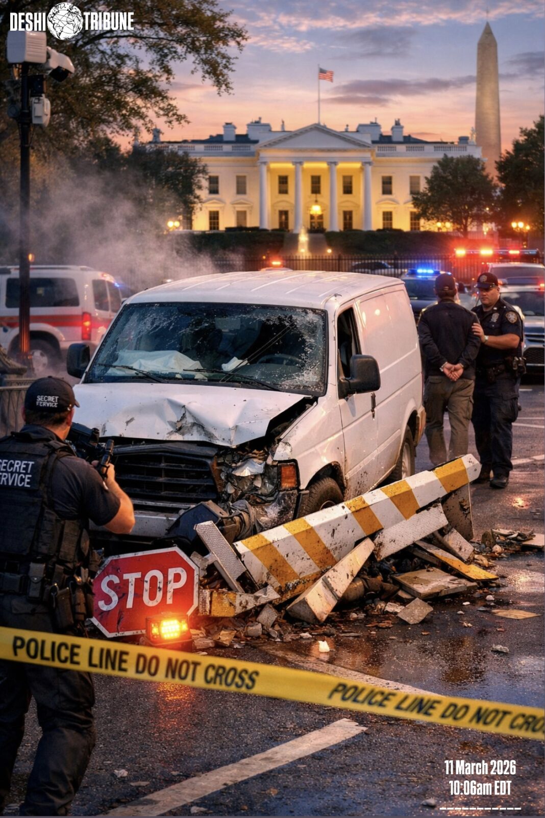 Van Crashes Through Barricade Near White House, Driver Detained