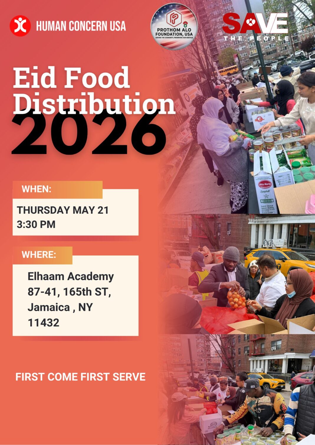 Human Concern USA, Prothom Alo Foundation USA, and Save the People to Host Eid Food Distribution in Jamaica, Queens