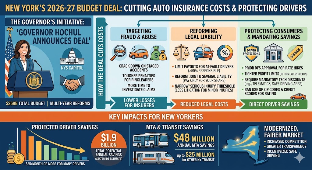 New York Moves to Cut Auto Insurance Costs as Governor Hochul Announces Budget Deal